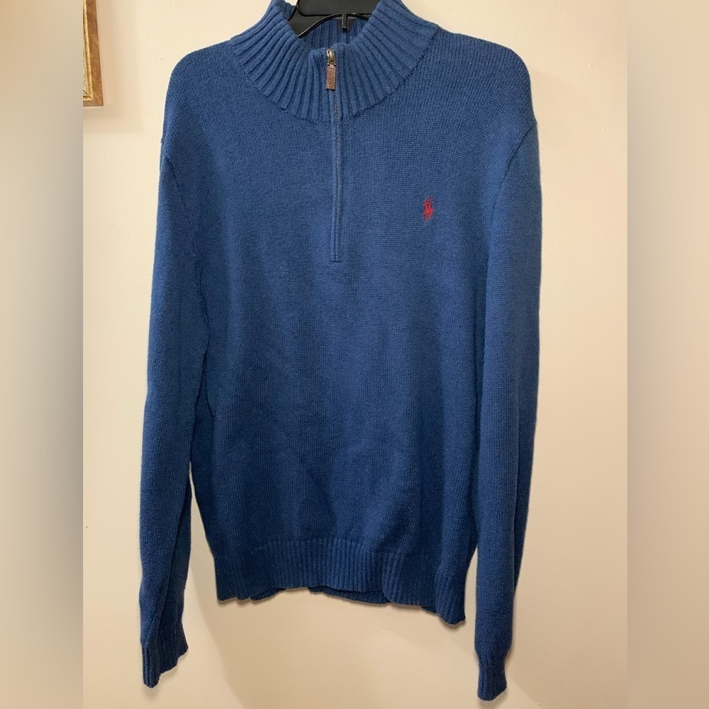 Polo by Ralph Lauren 1/4 zip Navy Sweater Men’s sz Large - Picture 2 of 7